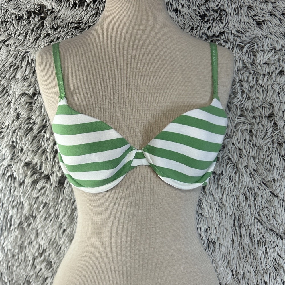Victoria's Secret Green White Striped Lined Demi Cotton Underwire Bra 36C VS